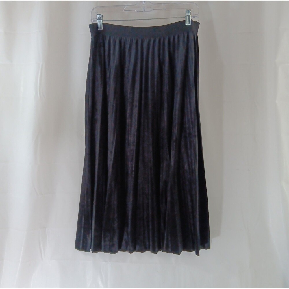 Max Studio Velvet Pleated Skirt Size Large Black Whimsigoth Dark Academia Goth